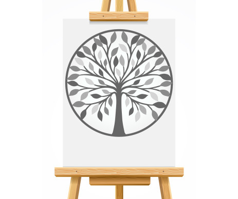 na obrázku je strom života v designu č. 11 v kruhu a s lístky, který je vyroben bez ozdobného rámu