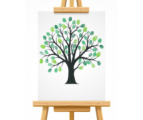 na obrázku je hotový strom života s otisky v designu 12, který je vytištěn bez lístků a vyroben bez ozdobného rámu