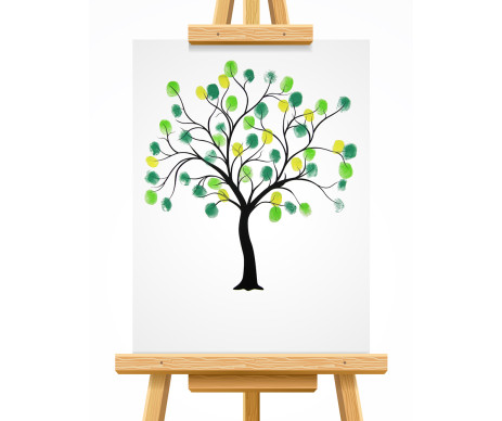 na obrázku je strom života včetně otisků prstů v designu č. 2, který je tištěn bez lístků a vyroben bez ozdobného rámu