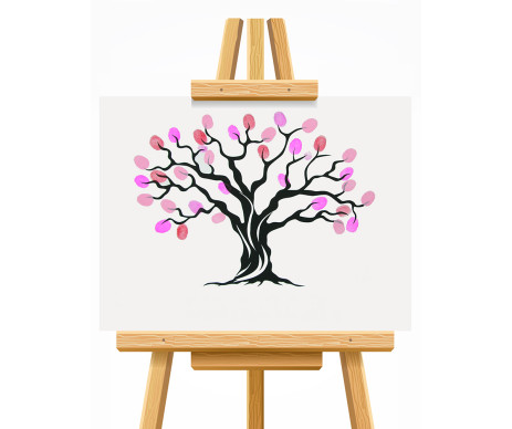 na obrázku je hotový strom života včetně otisků v designu č. 9, který je tištěný bez lístků a je vyrobený bez ozdobného rámu