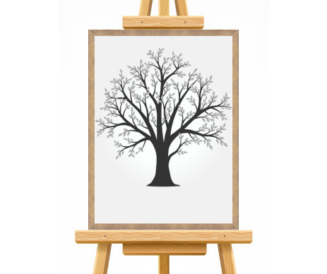 Na fotce je strom života v designu č. 12, který je včetně lístků a je vyroben s ozdobným dřevěným rámem