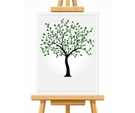 Na fotce je strom života v designu č. 2, který je vytištěn včetně lístků a vyroben s ozdobným dřevěným rámem