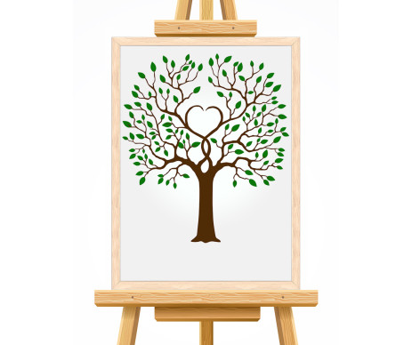 Na fotce je strom života v designu č. 4, který je vytištěn včetně lístků a vyroben s ozdobným dřevěným rámem