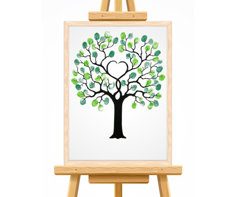 Na fotce je strom života s otisky v designu č. 4, který je vytištěn bez lístků a vyroben včetně ozdobného rámu