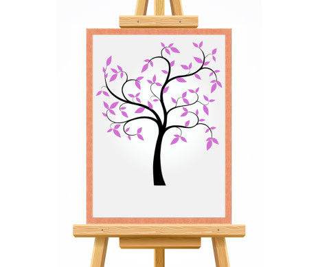 Na fotce je strom života v designu č. 5, který je s lístky a s ozdobným dřevěným rámem