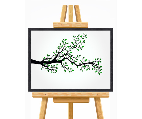 Na fotce je strom života v designu č. 8, který je tištěn včetně lístků a vyroben s ozdobným dřevěným rámem