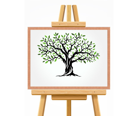 Na fotce je strom života v designu č. 9, který je už včetně lístků a je vyroben s ozdobným dřevěným rámem